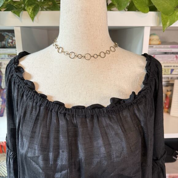 Rue 21 Vintage Y2K Whimsygoth Goth Sheer Off The Shoulder Blouse Wms Sz L - Picture 3 of 11